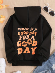 Girls Smile & Flower Graphic Hooded Sweatshirt Long Sleeve Hoodies Pullover Tops