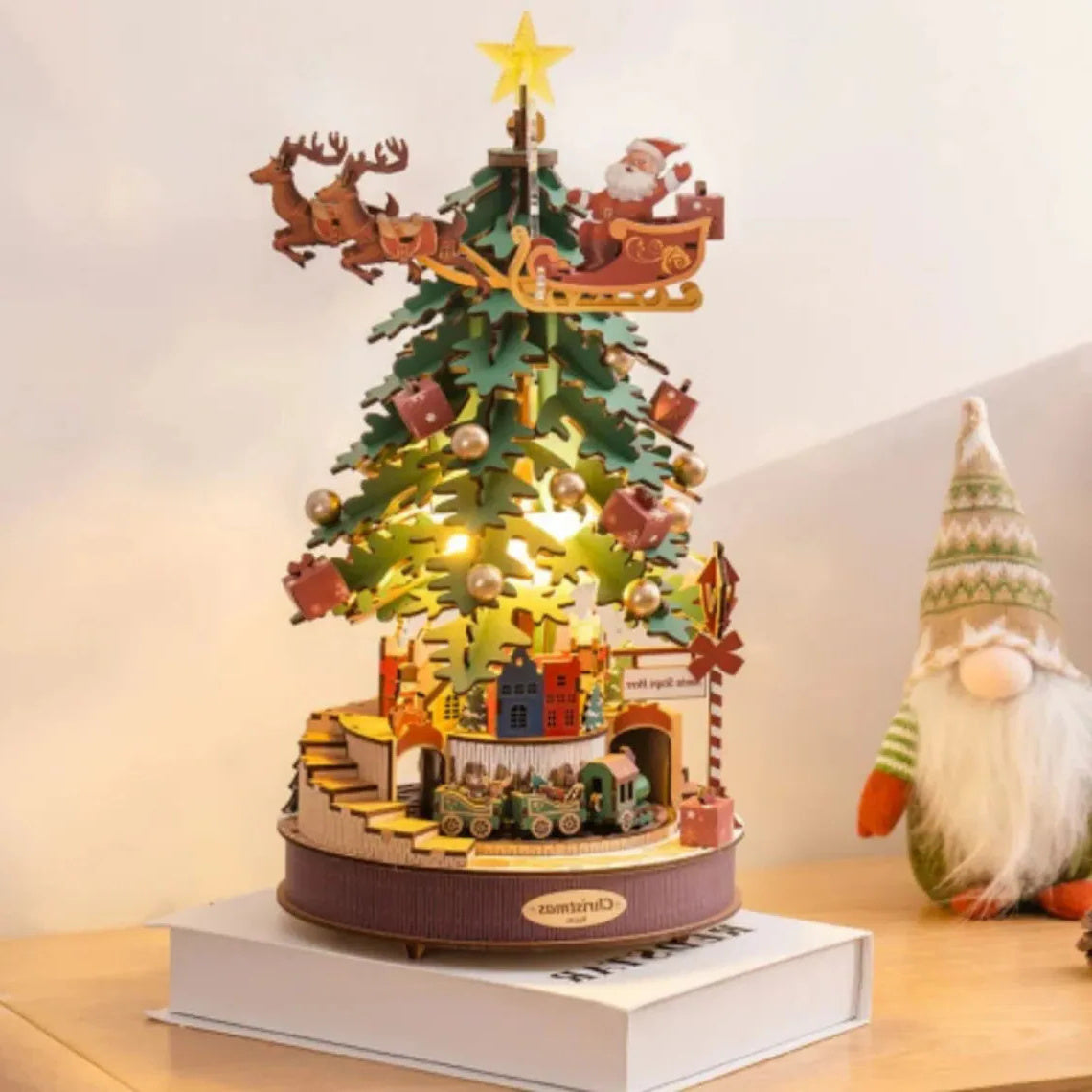 Festive Wooden Christmas Tree Music Box Puzzle Kit