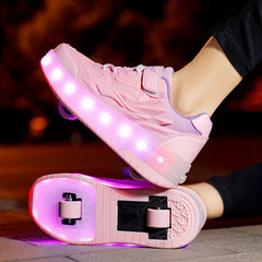 Girl's LED Light Up Roller Shoes with Hook and Loop Fastener
