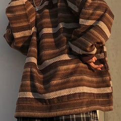 Striped Drop Shoulder Sweatshirt Casual Crew Neck Pullover