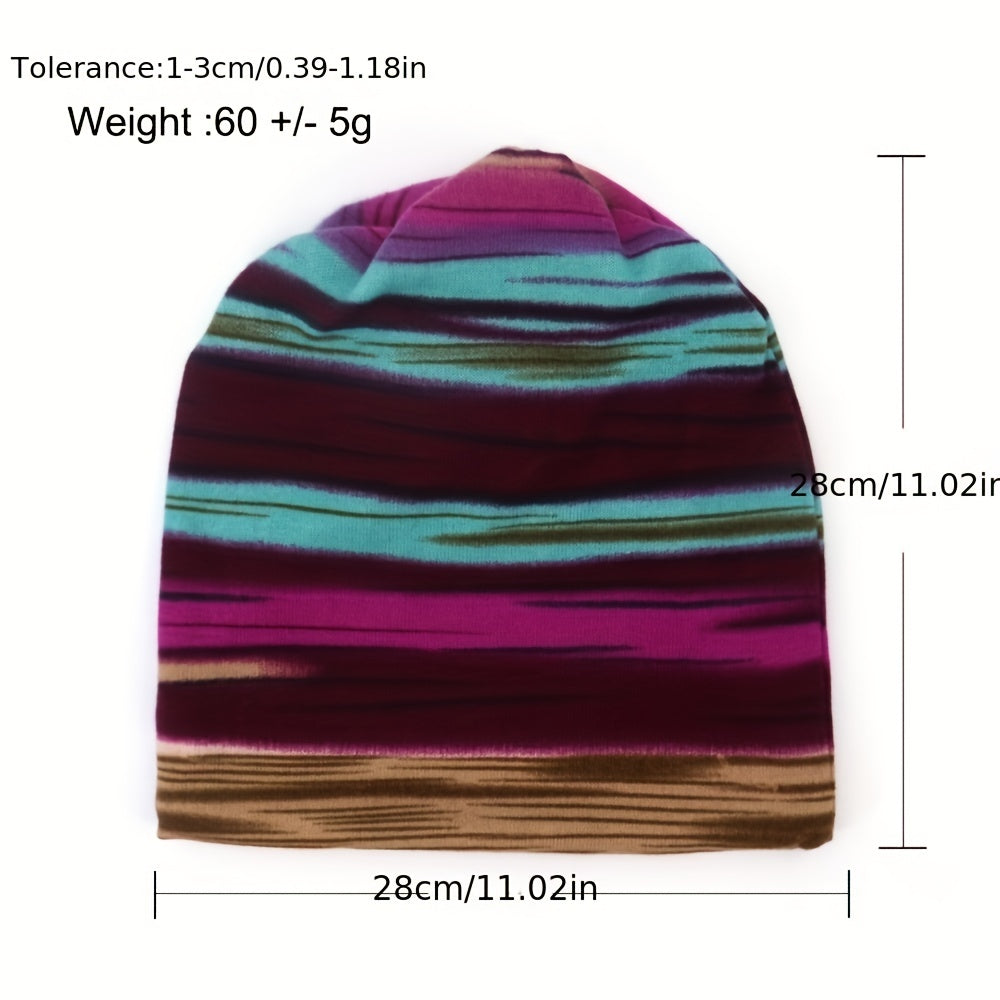 Unisex Stripe Beanie Cap Plush Warm Knit Hat Casual Outdoor Hip Hop Skull Hats