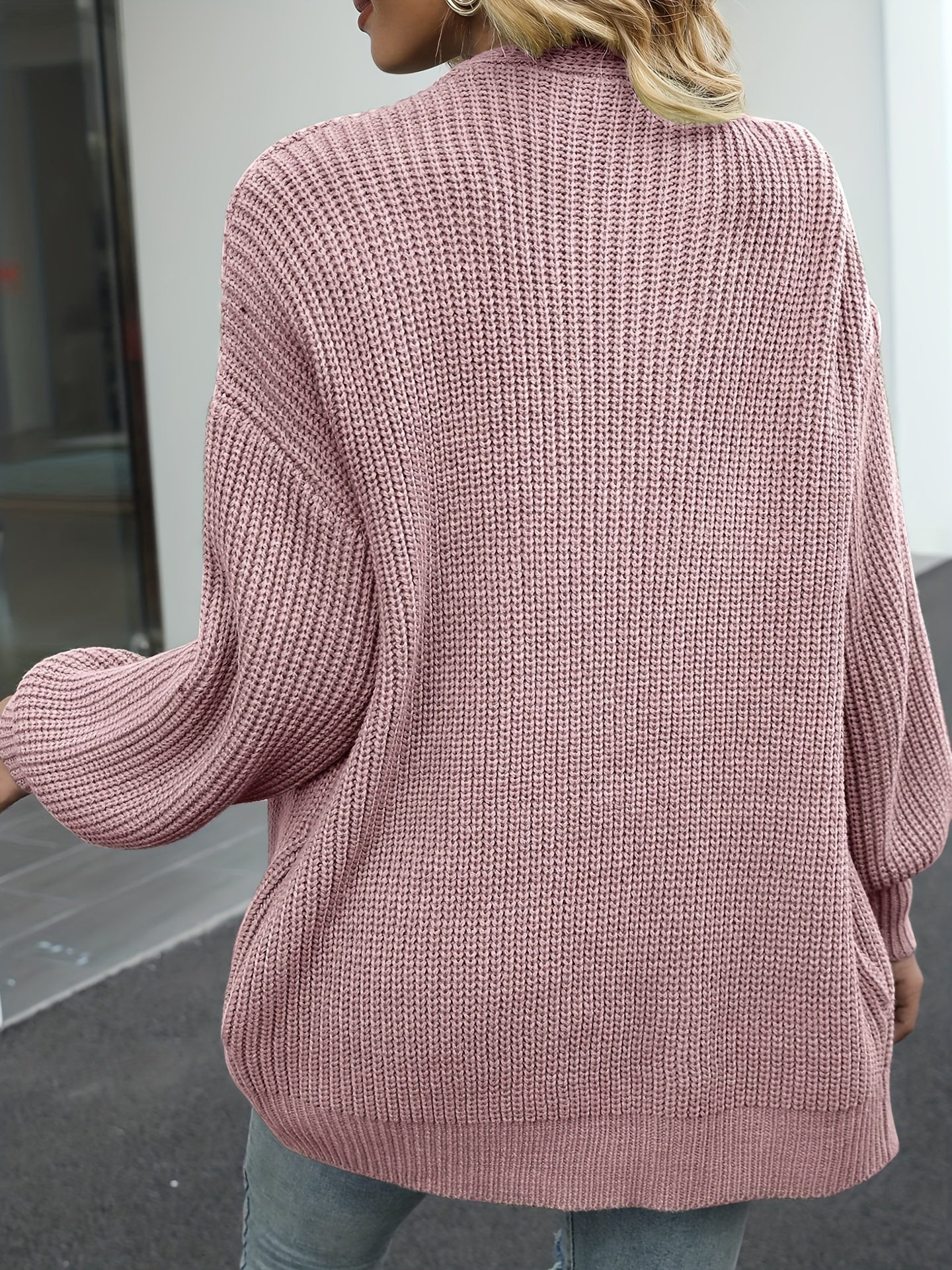 Casual Cardigan Women Solid Lantern Sleeve Open Front Cardigan