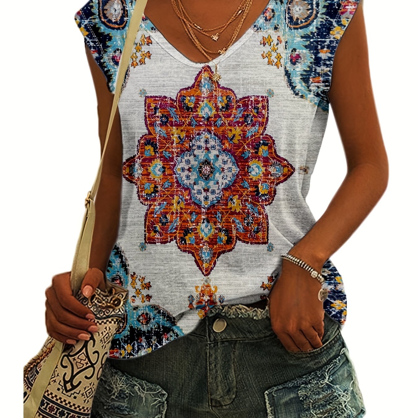 Floral Print V-Neck Tank Top for Women