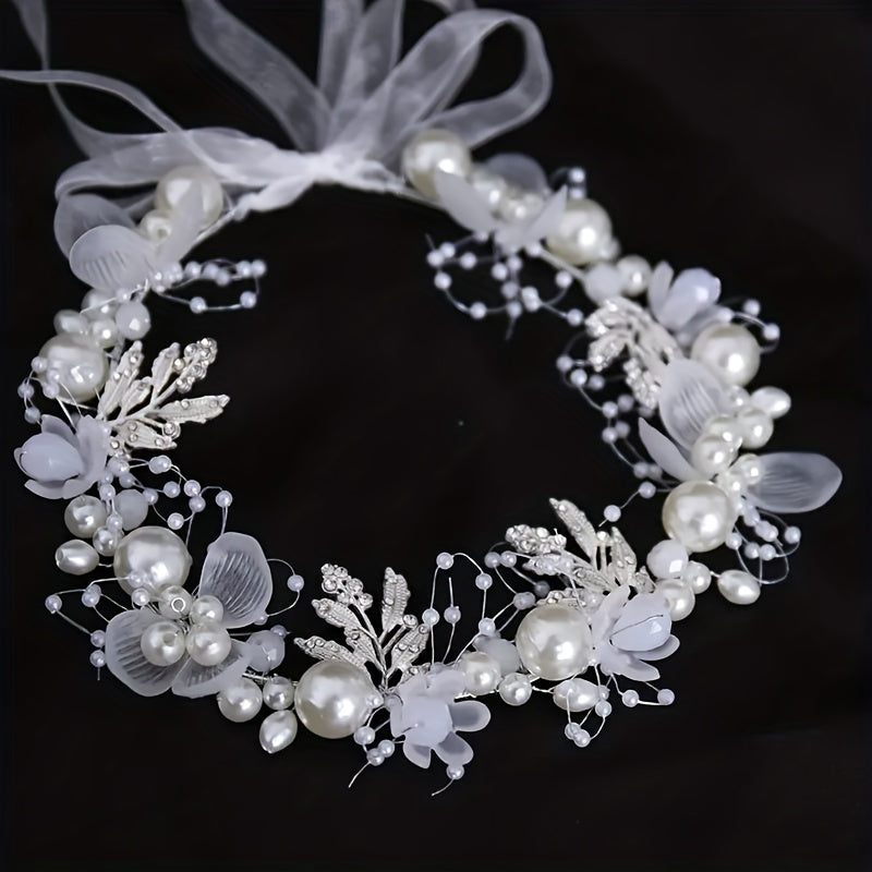 Bride Flower Crown Tiaras Crystal Pearl Hair Vine Wedding Hair Accessories