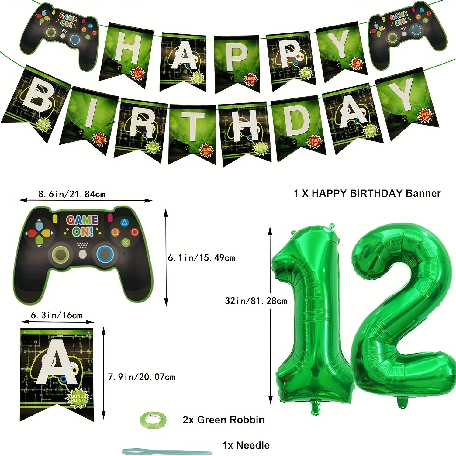 15 Yrs Old Gamepad Theme Bday Party Set Game Fan Decor Number Balloon Pull Flag