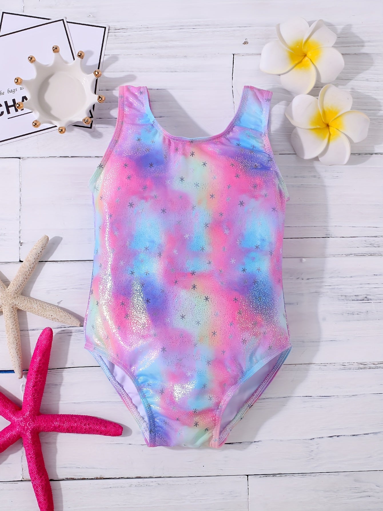 Girls Rainbow One Piece Swimsuit Sparkly Pattern Summer Swimwear