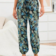 Tropical Print Sleep Bottoms Soft & Comfy Elastic Waistband Pants