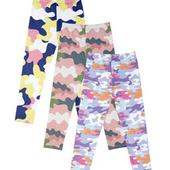 3pc Girls Camo Athletic Leggings Elastic Waist Yoga Pants Kids Spring Summer