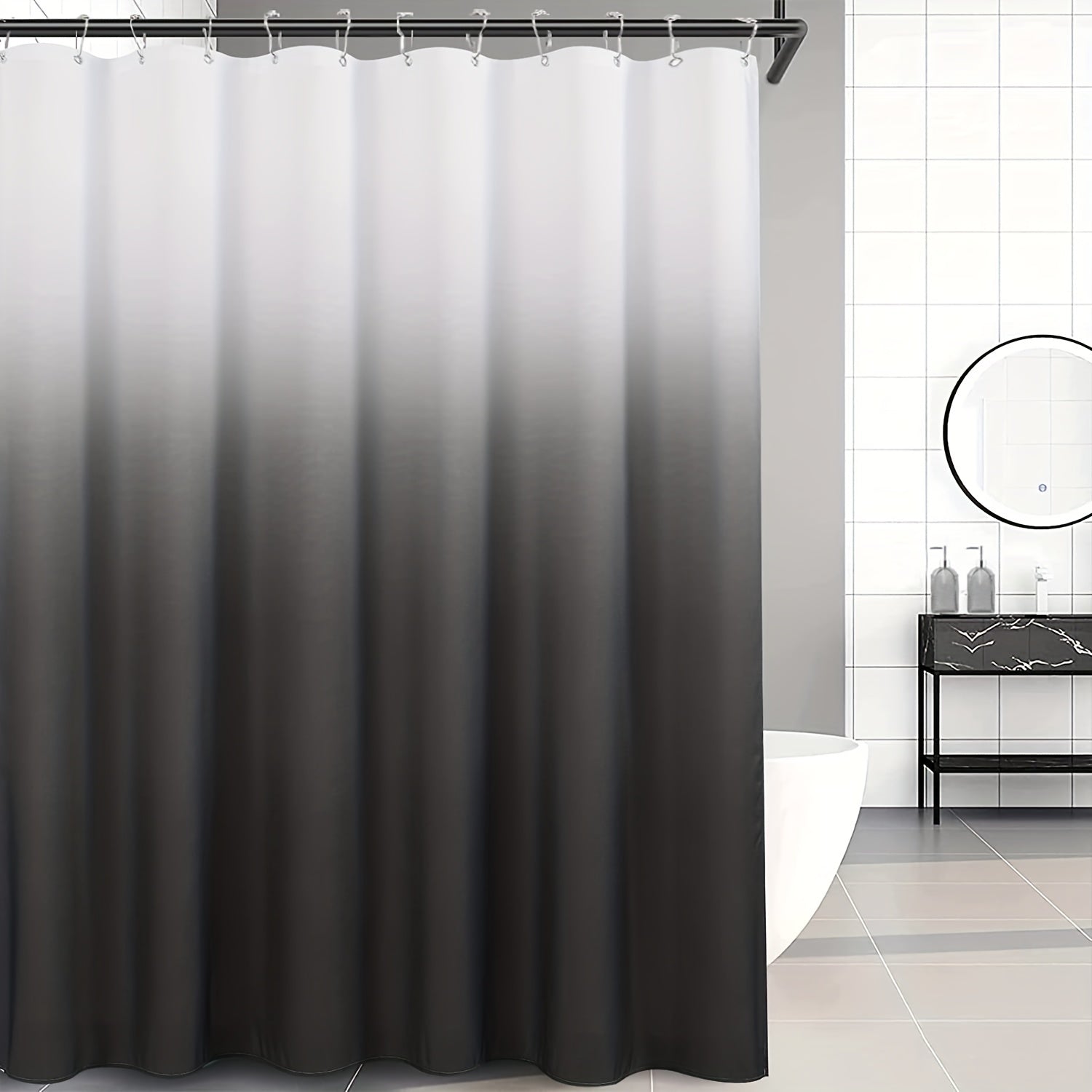 Waterproof Gray Gradient Shower Curtain with Plastic Hooks 71x71in