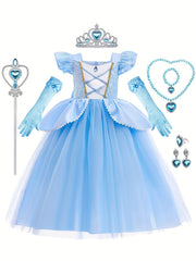 Girls Princess Costume Puff Sleeve Fancy Party Dress Up Set