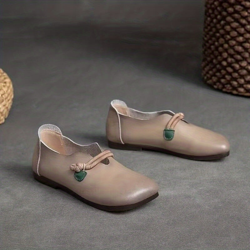 Women's Retro Style Flat Square Toe Slip On Faux Leather Shoes