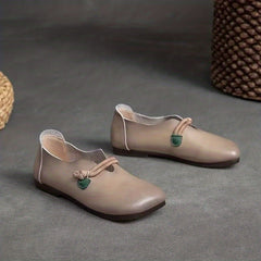 Women's Retro Style Flat Square Toe Slip On Faux Leather Shoes