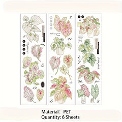6 Sheets Retro Plant PET Stickers for Scrapbooking Decorative Collage