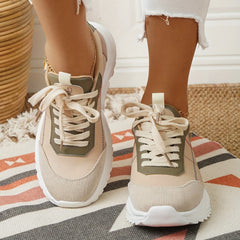 Women's Platform Lace Up Sneakers Low Top Outdoor Shoes