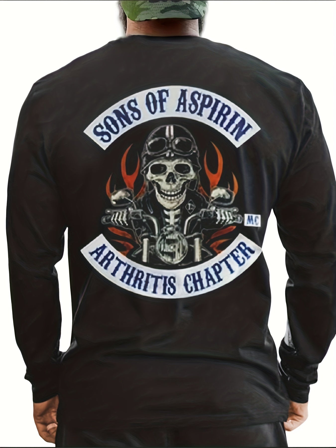 Skull Motorcyclist Print Men's Long Sleeve Graphic T-Shirt for Autumn