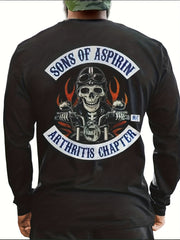 Skull Motorcyclist Print Men's Long Sleeve Graphic T-Shirt for Autumn