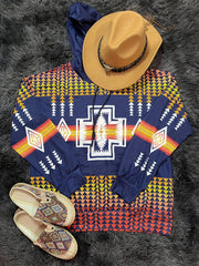 Ethnic Print Kangaroo Pocket Hoodie Casual Long Sleeve Hoodies