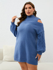 Ribbed Lantern Sleeve Mock Neck Sweater Dress