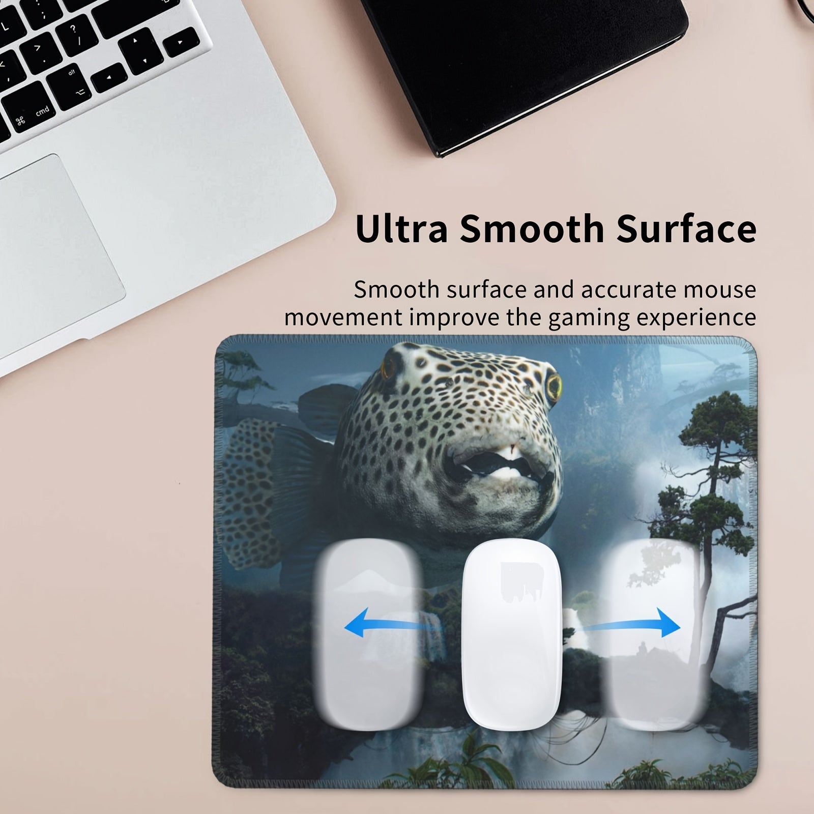 Fat Fish Pattern 20x24cm Mouse Pad for Games Home Office, Rubber Sewn Edge
