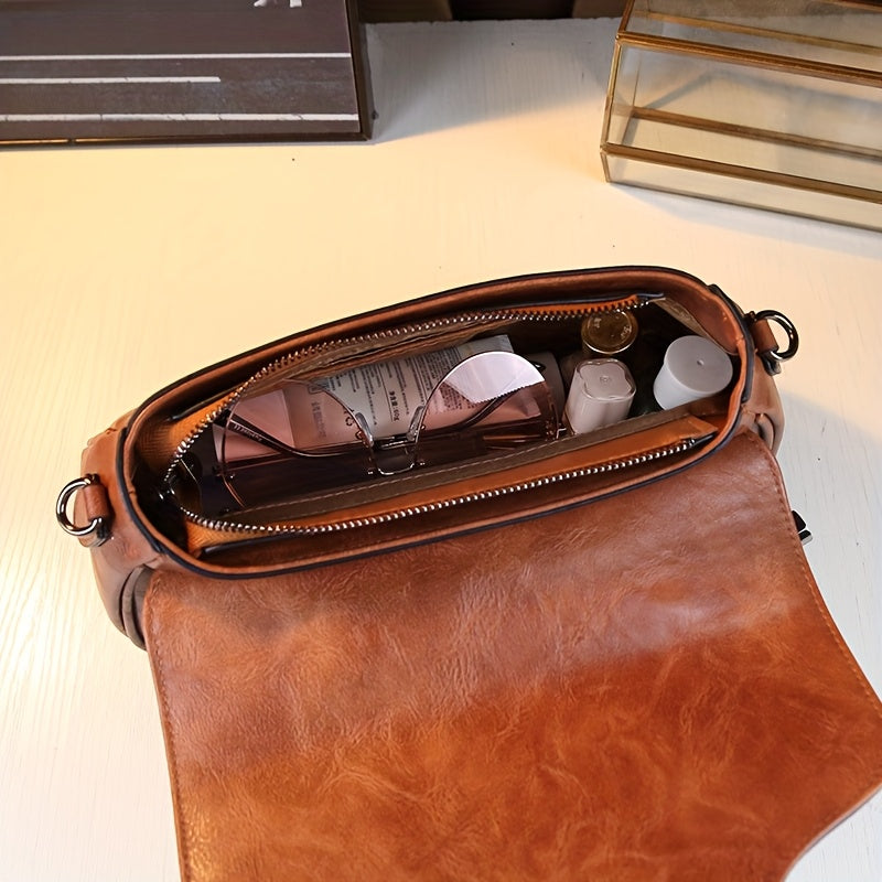 Vintage Floral Embossed Women's Handbag Brown Crossbody Bag