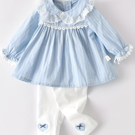 Baby Girl Lace Trim Puff Dress & Pants Set