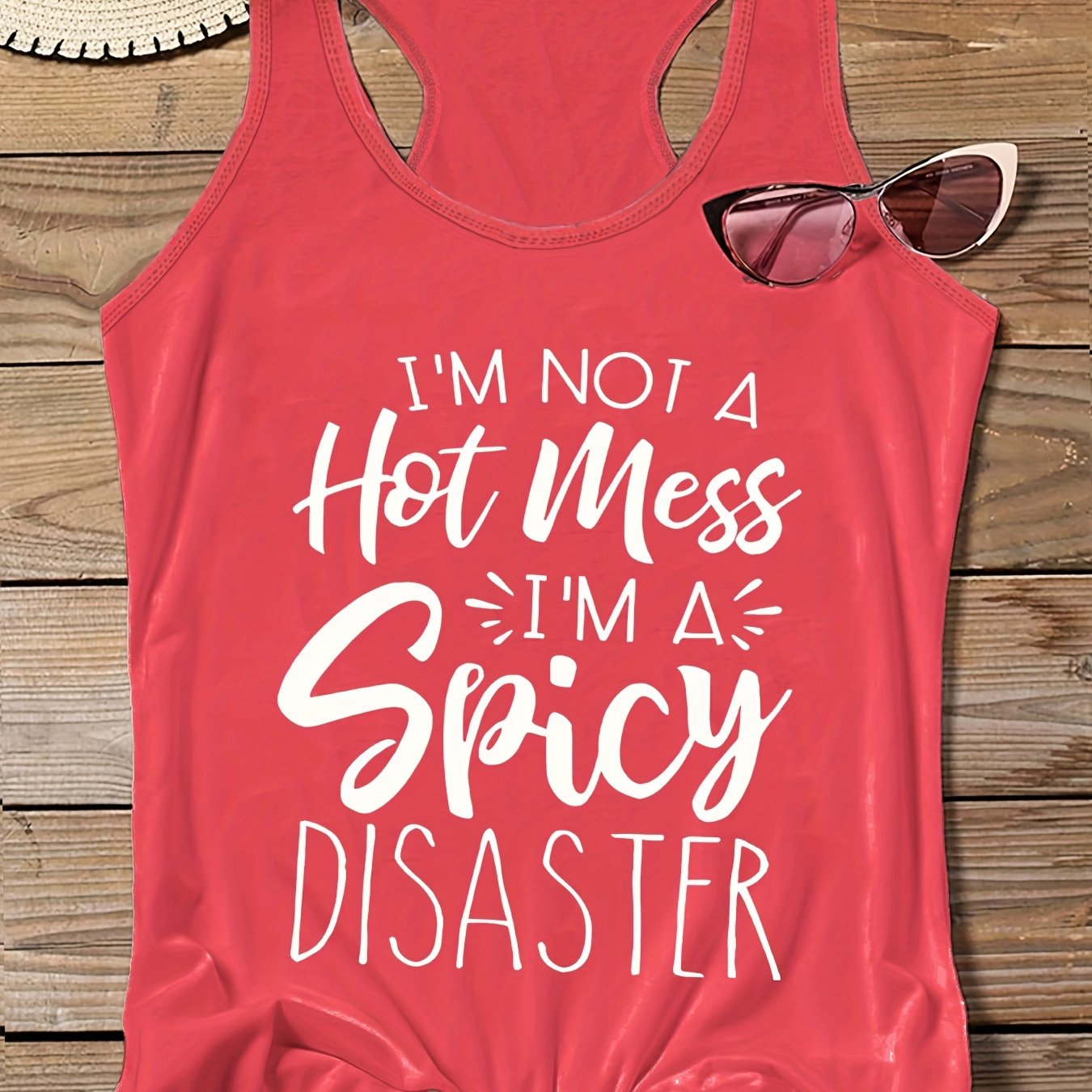 Slogan Print Round Neck Vest Top