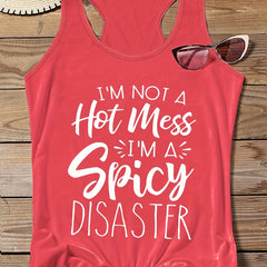 Slogan Print Round Neck Vest Top