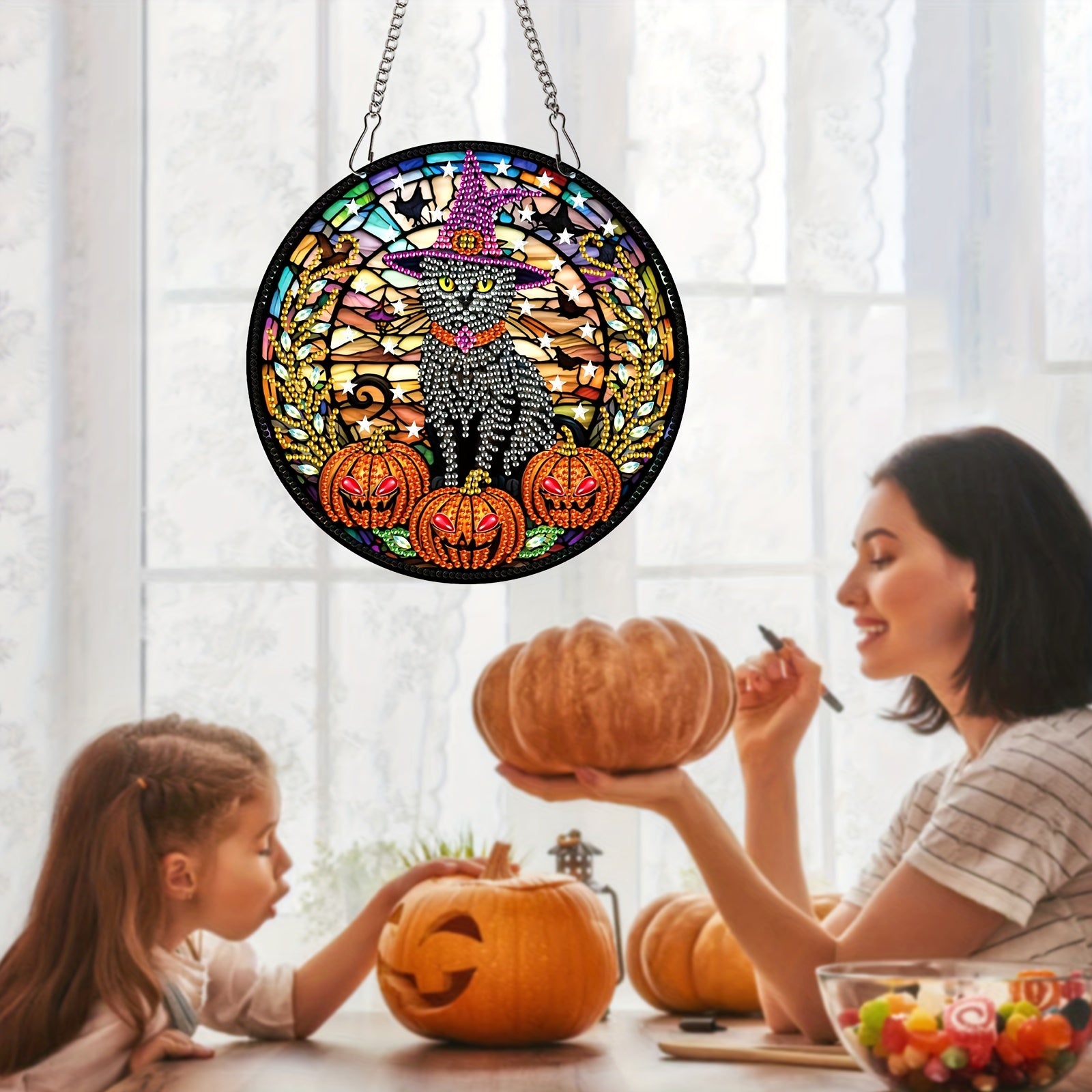 Halloween Cat Pumpkin Diamond Painting Pendant Kit