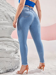 Women's Ripped Fringe Trim Skinny Jeans
