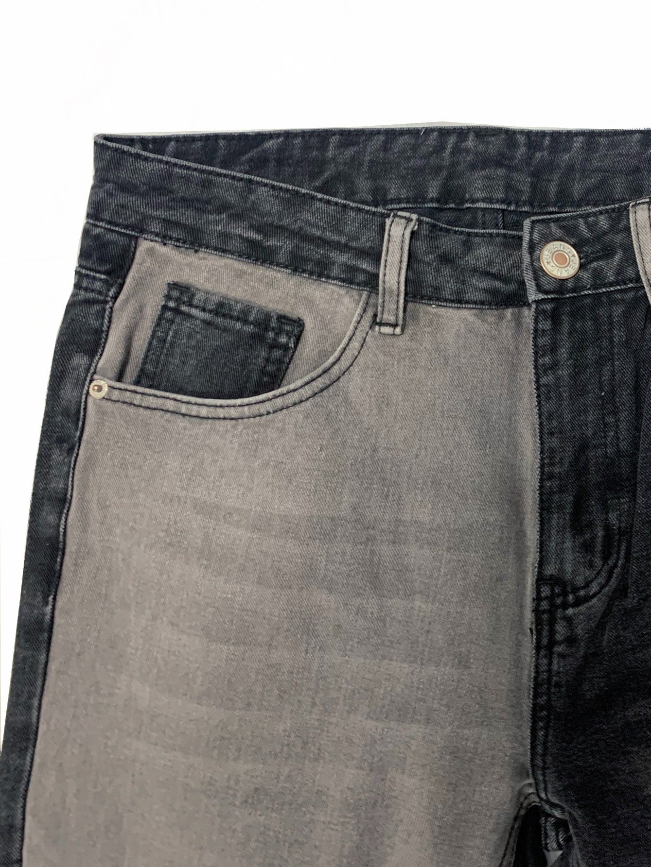 Men's Block Patchwork Pattern Jeans With Pockets
