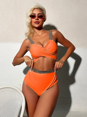 Golden Seam High Waist Crochet Bikini Set