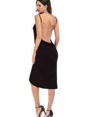 Surplice Neck Backless Cami Dress Sexy Asymmetrical Spaghetti