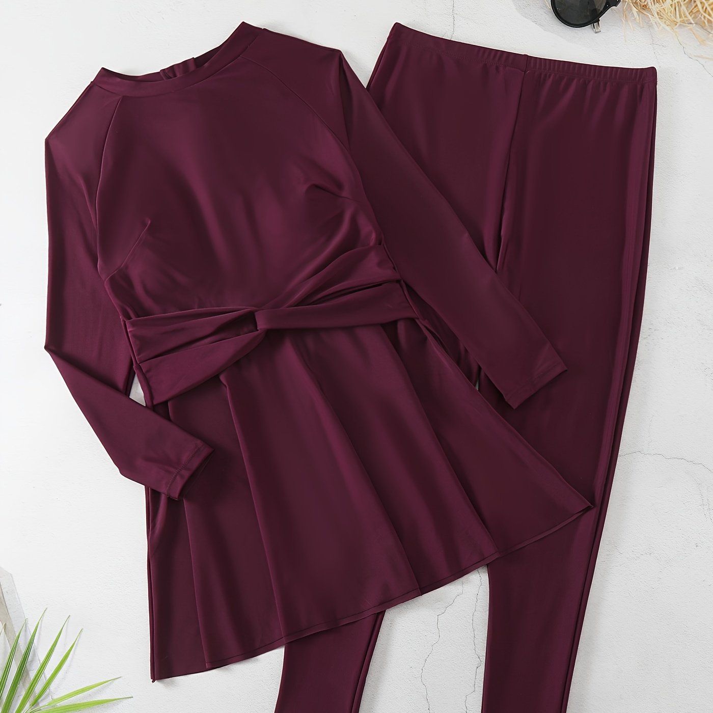 Women's Modest Plus Size Tankini Set with Twist Front Top & Leggings