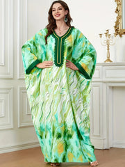 Abaya Dress Women's Plus Tie Dye & Fluid Print Batwing Sleeve V Neck