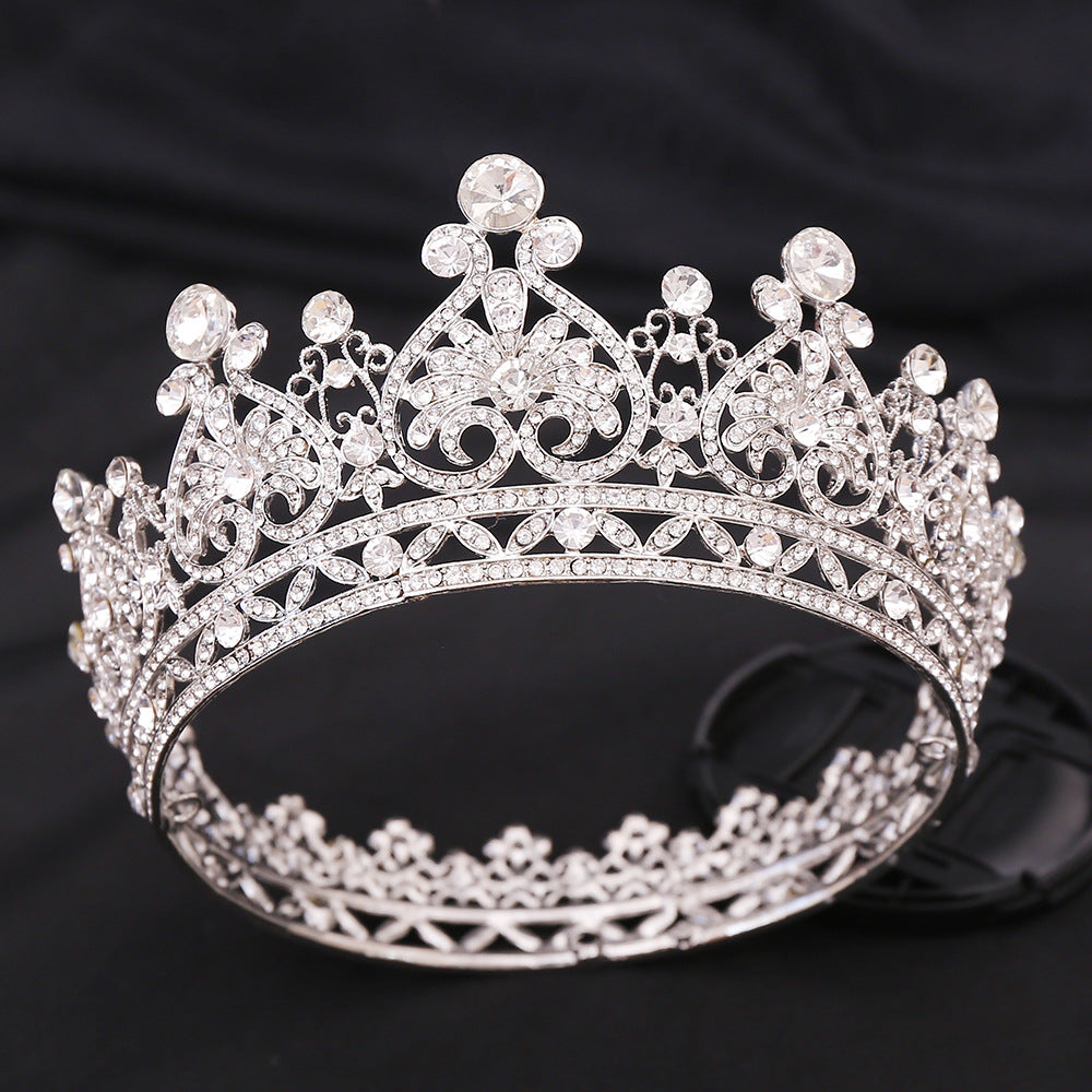 Baroque Crown Headband Round Rhinestone Tiara for Girls