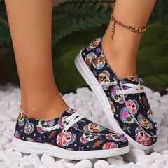 Colorful Skull Pattern Slip-On Canvas Sneakers for Halloween