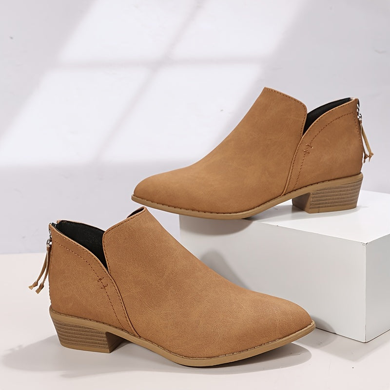 Women's Chunky Heel Ankle Boots Pointed Toe Slip On Booties