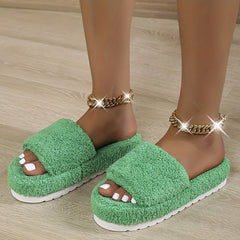 Women's Plush Platform Slippers Soft & Warm Open Toe Slides