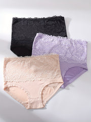 3pcs Lace Stitching Briefs Stretchy Intimates Panties