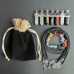 Girl's Hexagon Pendant Necklace Chakra Stone Bracelet Set