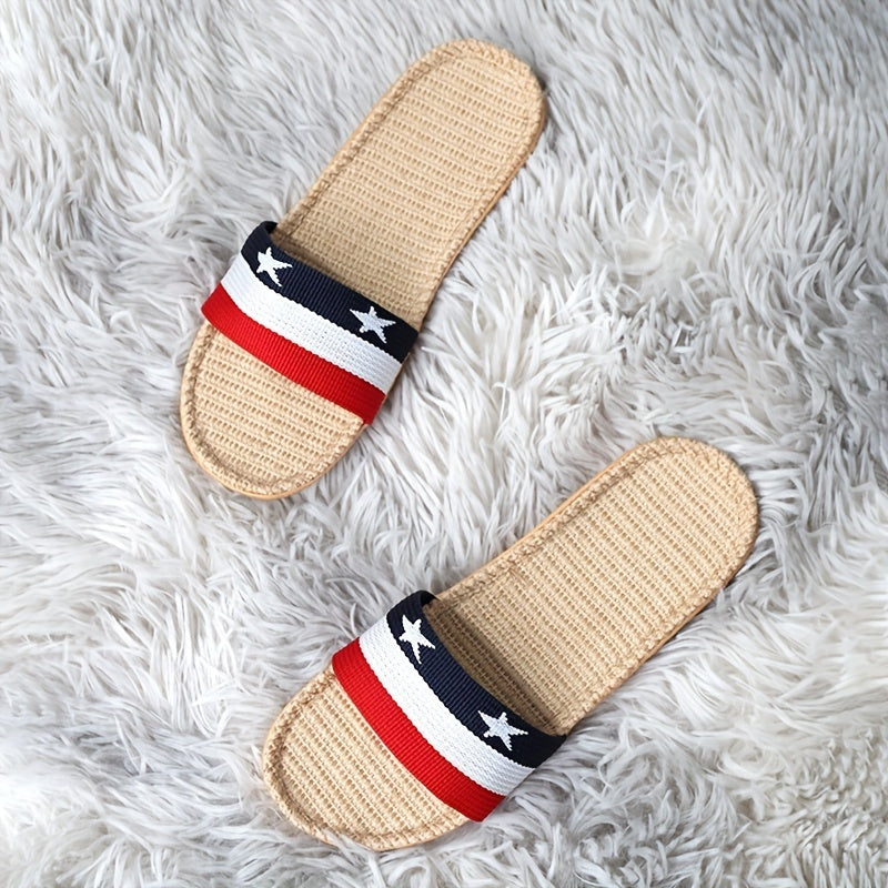 Women's Colorblock Flat Slides Star Pattern Linen Shoes