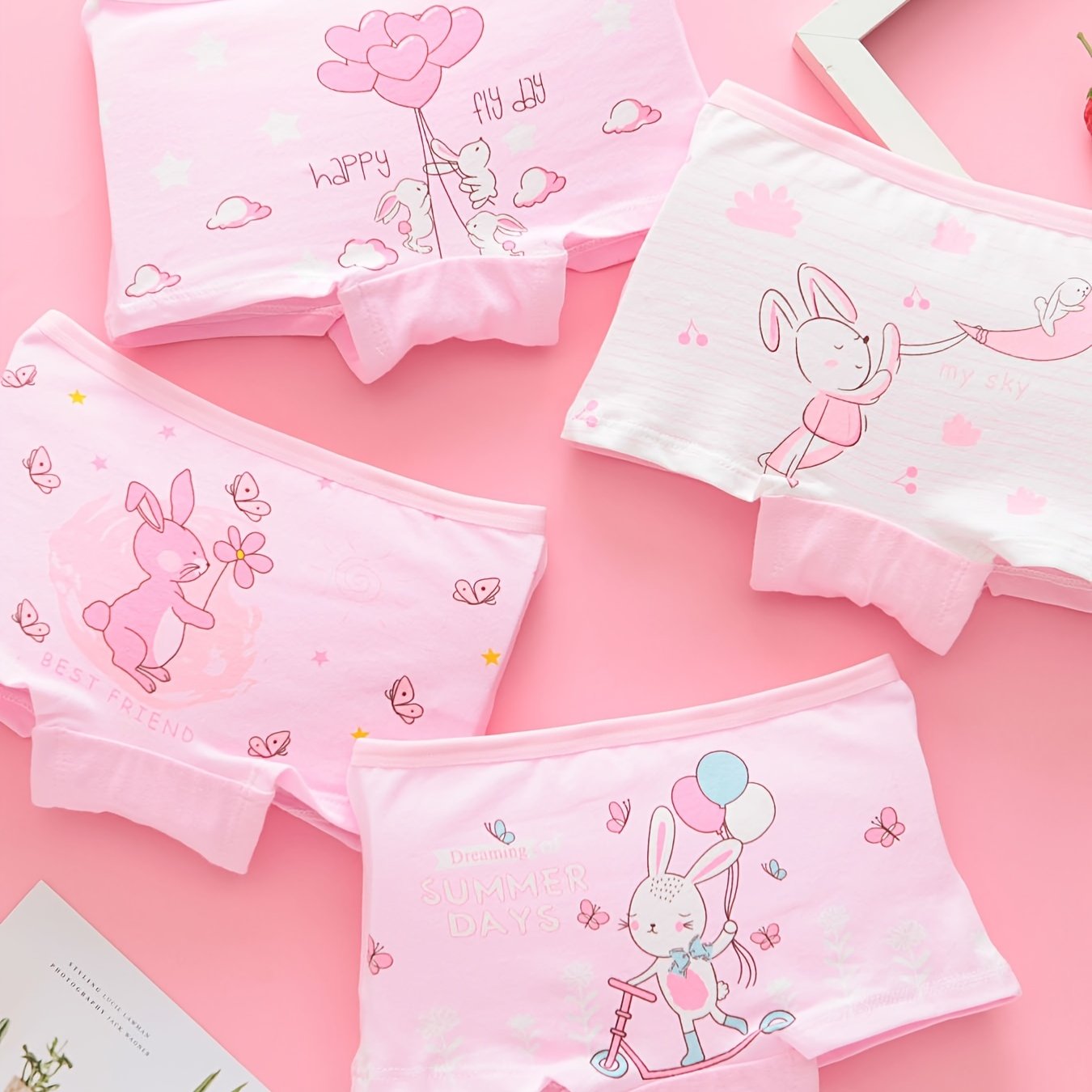 4pcs Girls Rabbit Print Shortie Brief Cotton Underwear