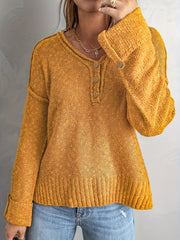 Casual Knit Top Women's Plus Solid Stitching Button Up Long Sleeve