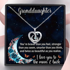 Heart Moon Star Pendant Necklace with Zirconia Inlay
