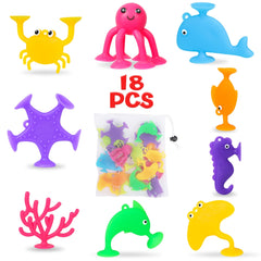 18 Pcs Ocean Animals Sucker Toys With Mesh Bag Storage