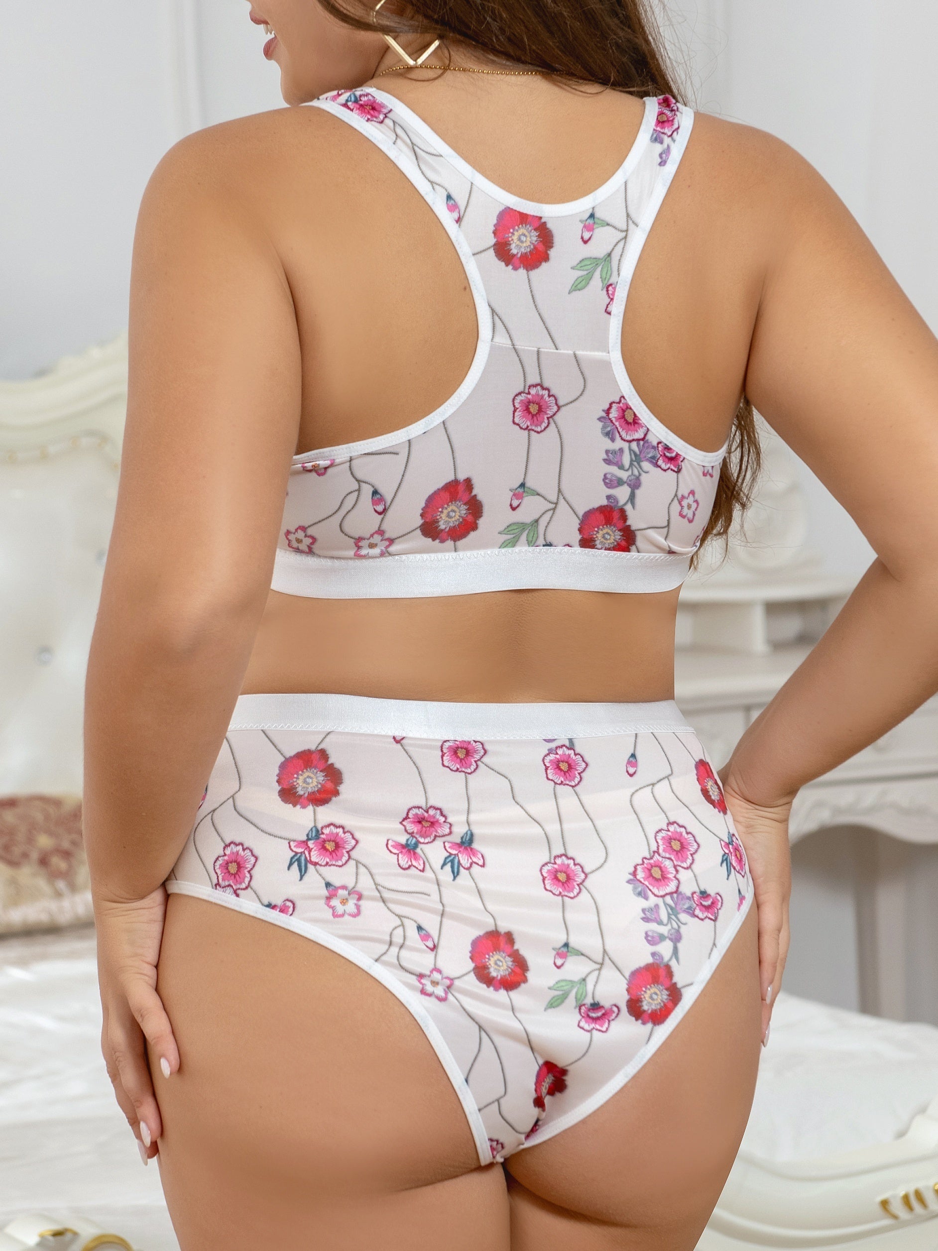 Floral Print Sheer Lingerie Set