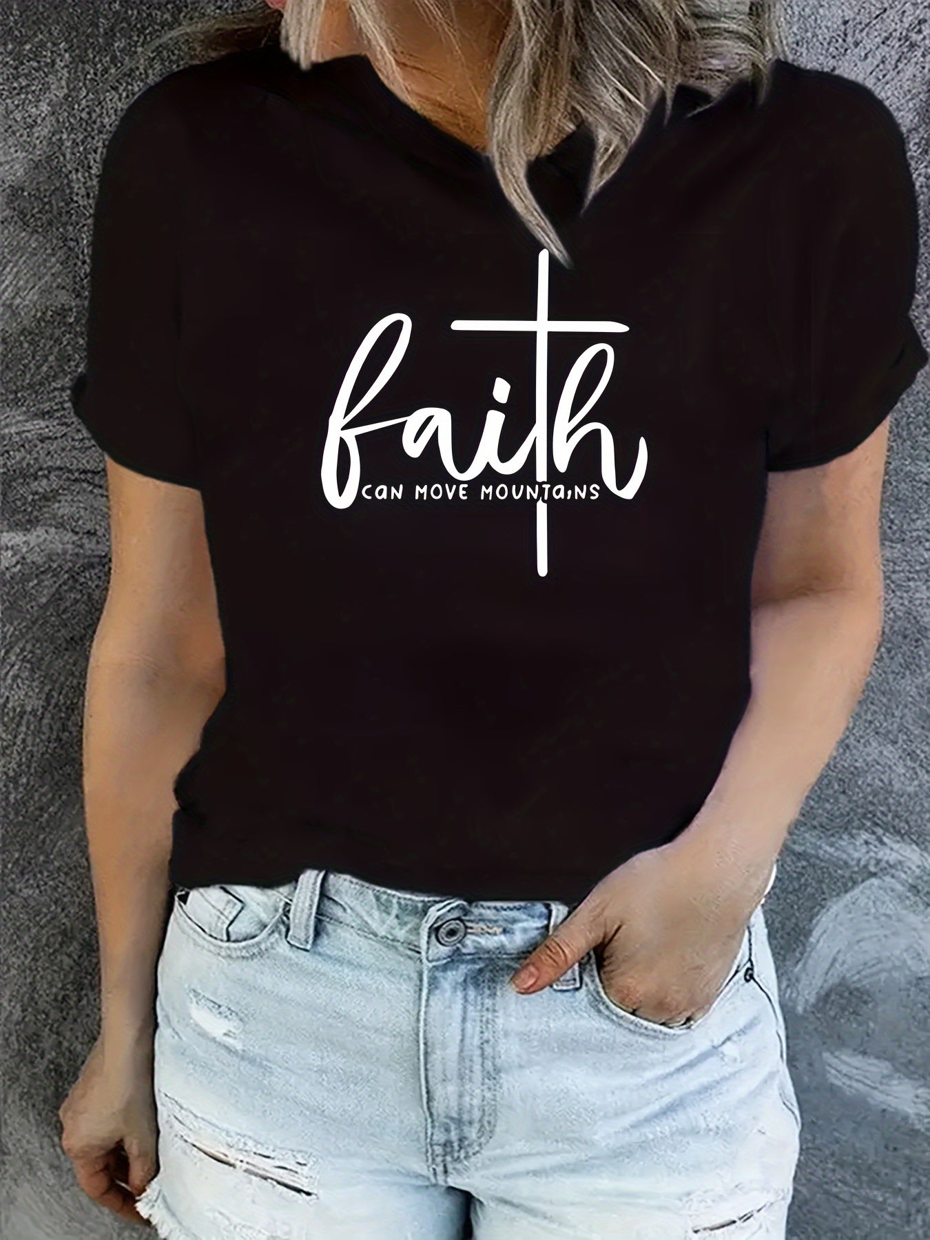 Faith Letter & Cross Graphic Sports T-shirt Women's Activewear