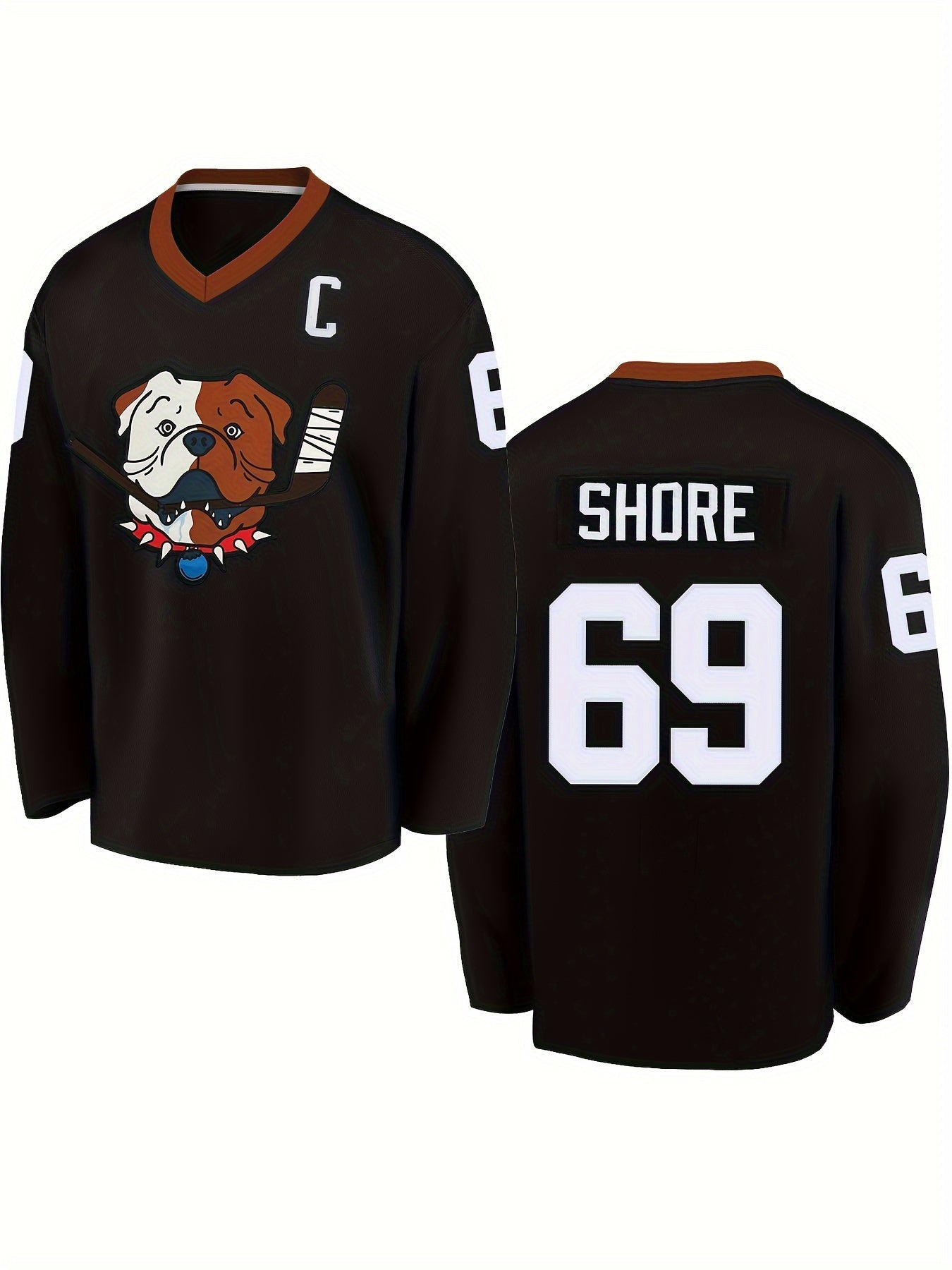 Men's Long Sleeve Ice Hockey Jersey 69 Dog Print Classic Embroidery