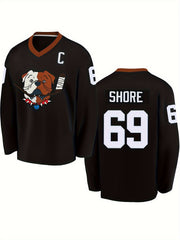 Men's Long Sleeve Ice Hockey Jersey 69 Dog Print Classic Embroidery