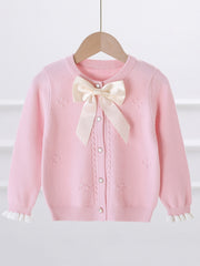 Girls Knitted Cardigan with Bow Knot and Pearl Button